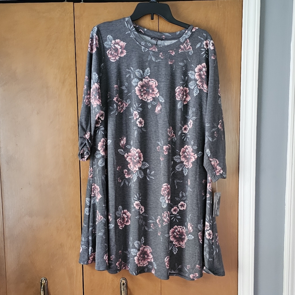 NWT breathless gray floral dress 0X